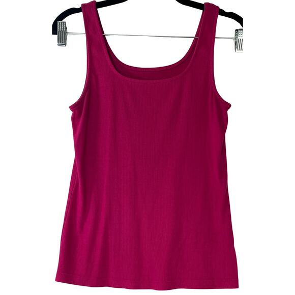 A New Day Hot Pink Ribbed Sleeveless Square Neck Tank Top Reg Size Medium - Picture 1 of 5